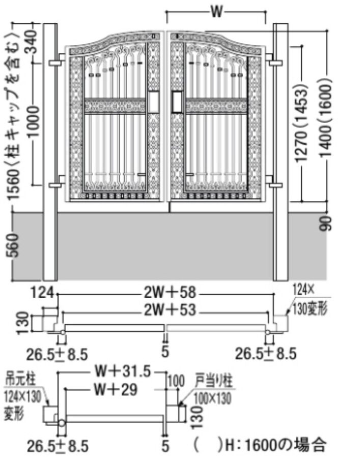 LIXIL　外構　門扉　アルミ鋳物門扉　モダン　 おしゃれ　エクステリア　愛知・名古屋の外構専門店パートナーホームのエクステリア製品一覧　ブロンジェ　寸法図|パートナーホーム