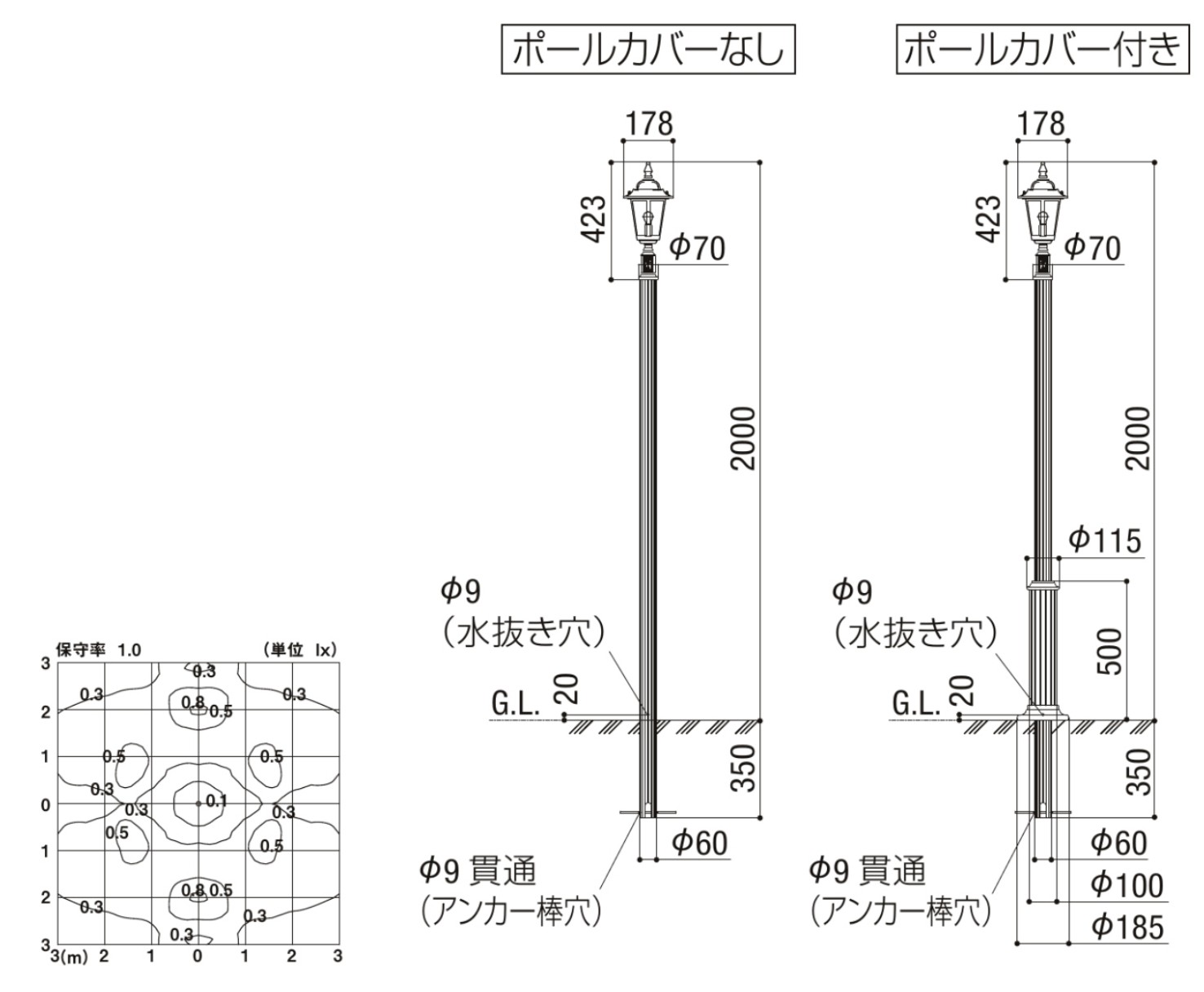 LIXIL　照明　外構　モダン　 おしゃれ　エクステリア　愛知・名古屋の外構専門店パートナーホームのエクステリア　製品一覧　エントランスライト　LEBJ-1型消費電力 5.0W器具光束70lm LED電球小形電球タイプ（E17） W178・12000・ポール径Φ60 ●埋設施工用/防雨型 ●パネル：ガラス（ネオブラック・ラスティブラウン：アンバー石目模様入り/アッシュグレー・セレスティアルブルー・タータングリーン：クリア石目模様入り） ●本体：アルミダイカスト（各色） ●ポール：アルミ（ポール各色） ●40形電球1灯相当の明るさ ●固有エネルギー消費効率18.1lm/W|パートナーホーム